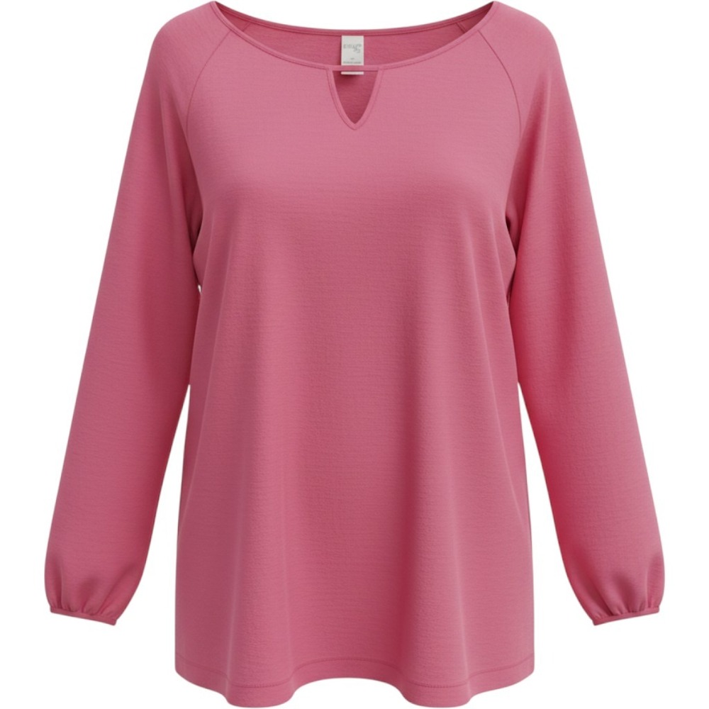 Terra & Sky Pink Split Neck Long Sleeve Blouse Plus Size 2X 20W-22W Raglan Top